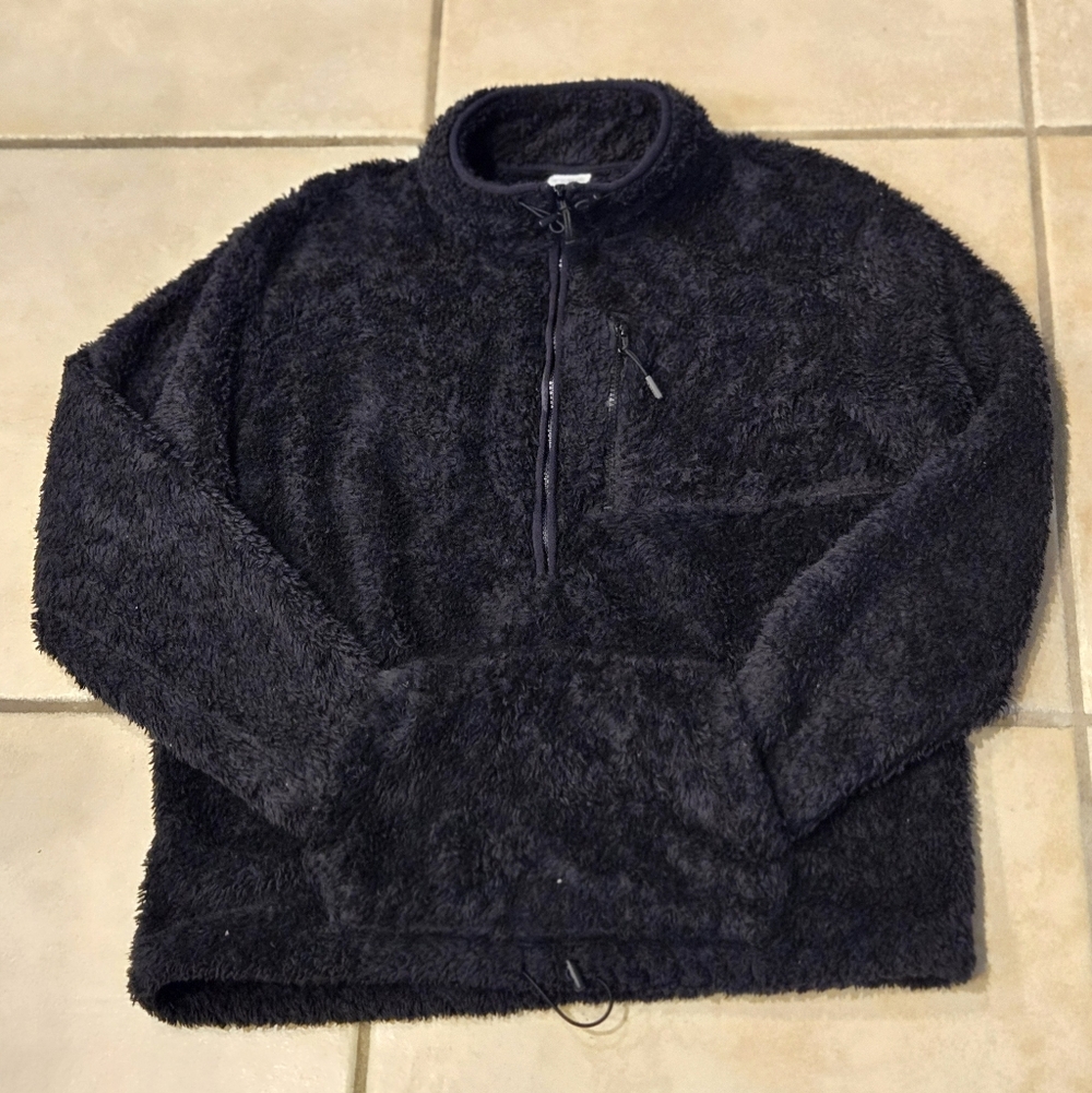 Victoria Secret PINK Sherpa 1/2 Zip Black Pullover Kangaroo Pocket M